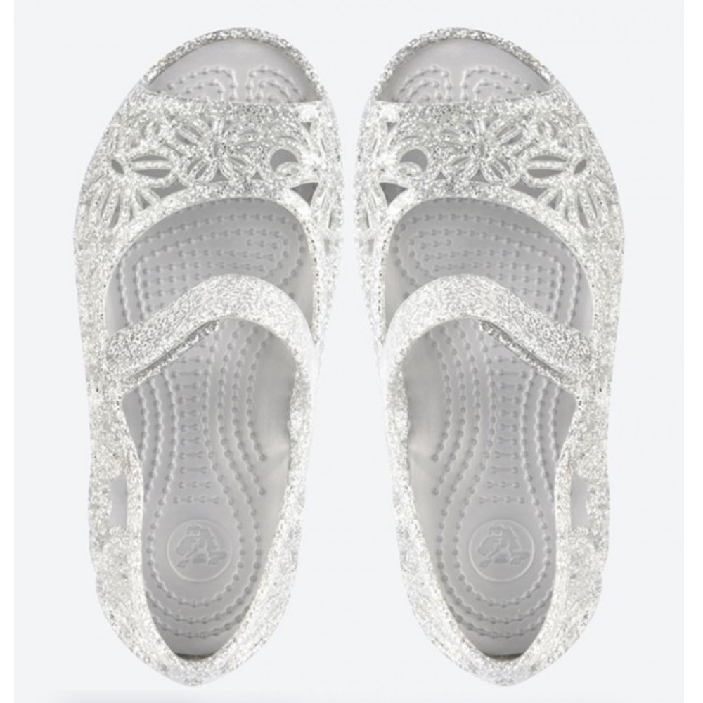 CROCS Kids Silver Glitter Beachy Mary Jane Water Shoes